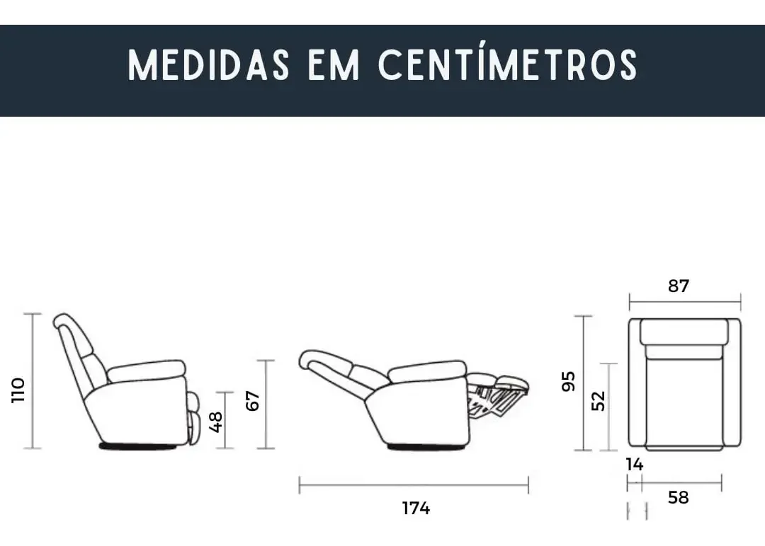 Diagrama de medidas da poltrona REABILITES